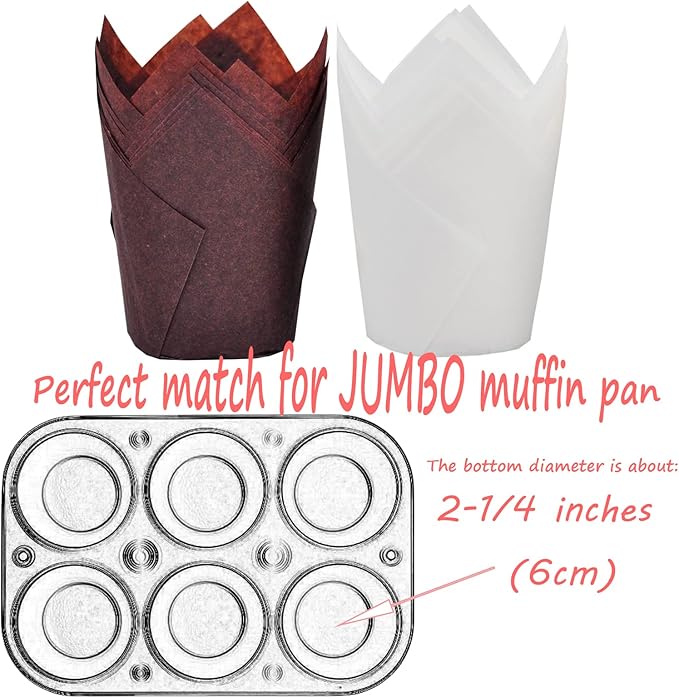 Large size White+Brown Tulip Baking Cups 2-1/4" x 4" Greaseproof paper baking - Image 2