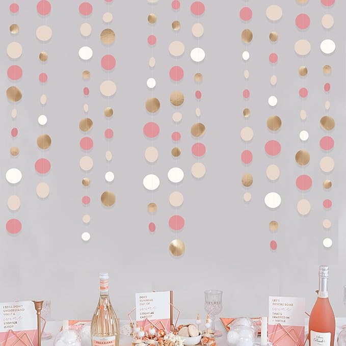 Champagne Gold Dusty Pink Decorations Circle Dots Garland Gold Pink Nude by pinkblume