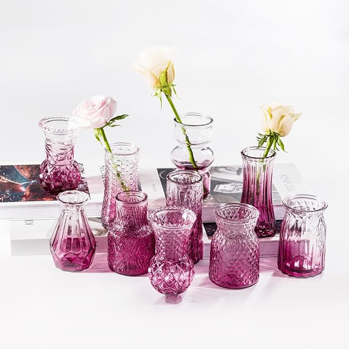 10 Pcs Pink Flower Bud Vases, Loose Transparent Flower Bud Vases, Small Vases - Image 2