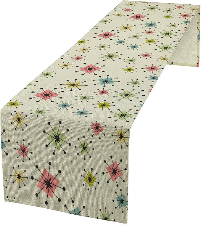 Mid Century Table Runner, Flag Retro Atomic Starburst 1950s Abstract Geometric by ICMOLYYENLO