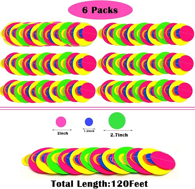 120feet UV Round Dot Paper Neon Garland Neon Streamers Decorations UV Reactive - Image 7