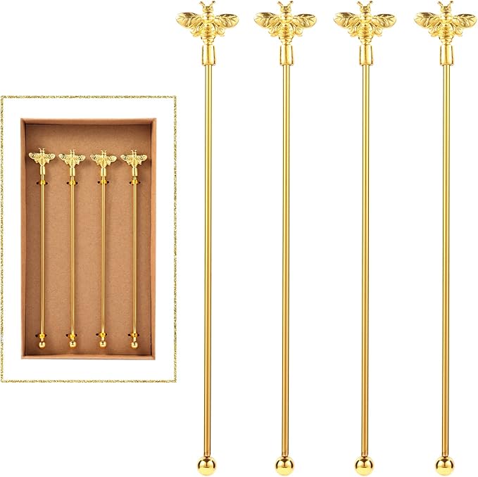 4Pcs Bumble Bee Cocktail Stirrers Swizzle Sticks Stainless Steel 7.5" Coffee by GaryVault