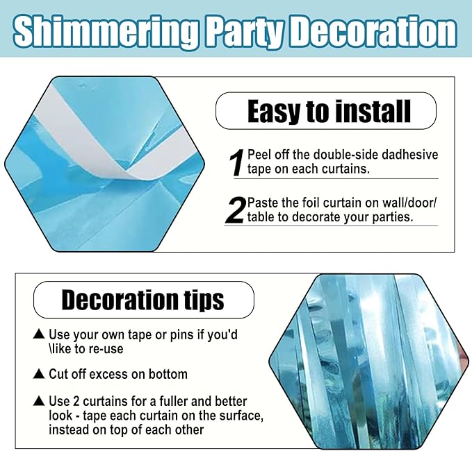 6 Pack Light Blue Foil Fringe Curtain Backdrop, 3.28Ft x 8.2Ft Metallic Tinsel - Image 3