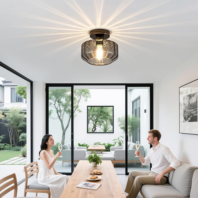 Smoked Glass Flush Mount Ceiling Light - Image 2