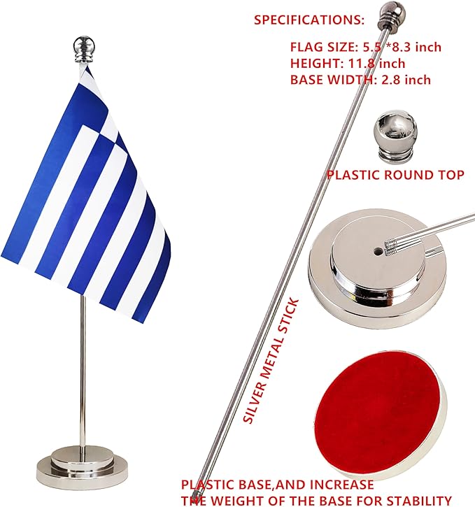Greece Greek Deluxe Desk Flag Set Small Mini Miniature Greece Greek Table - Image 4