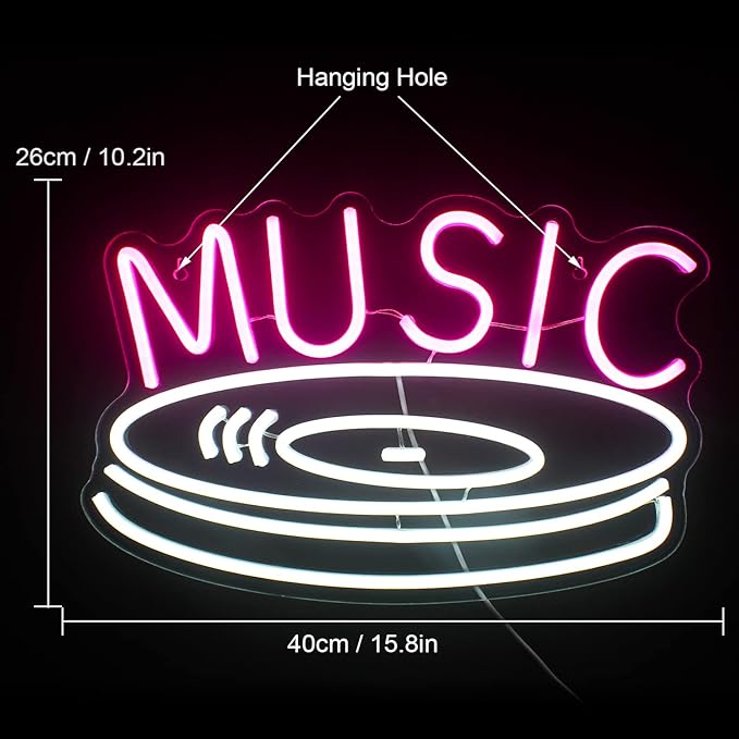 Music Record Neon Sign Pink White Led Neon Light Signs - Image 2