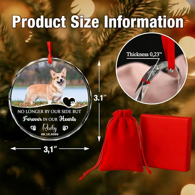 Personalized Dog Memorial Glass Ornaments, Pet Sympathy Gifts, Pet Remembrance - Image 2