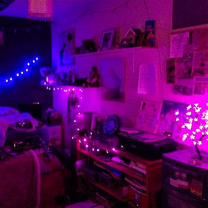 Purple String Lights, 33ft 100 LED 8 Modes Clear Wire Plug in Christmas Easter - Image 6