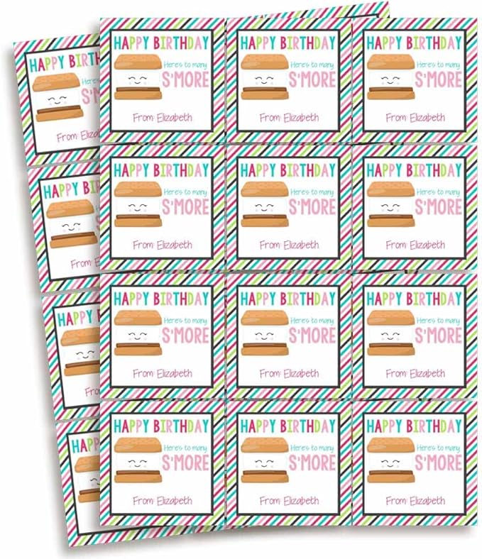 Custom & Personalized Many S'More Happy Birthday Gift Tag Sticker Labels - Image 2