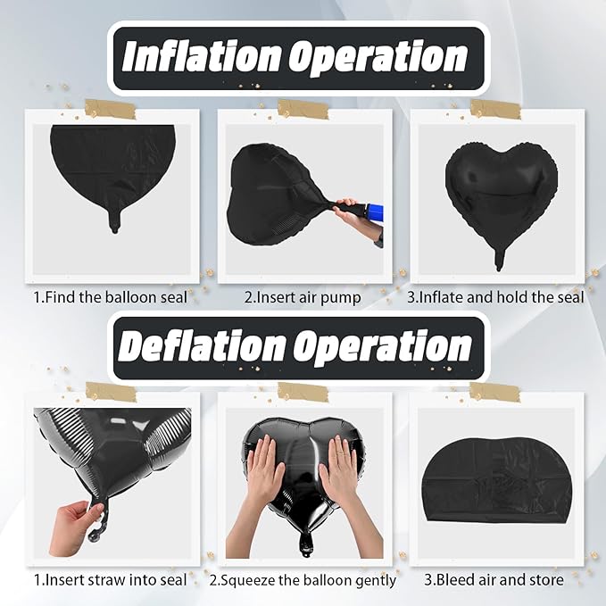 Black White Heart Balloons, 18 Inch Black and Cream White Heart Shape Balloon - Image 6