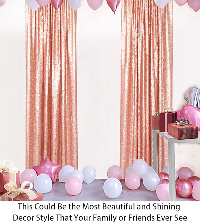 ShinyBeauty Blush Sequin Backdrop Curtains, 4 Panels, Sparkle Photo Booth - Image 3