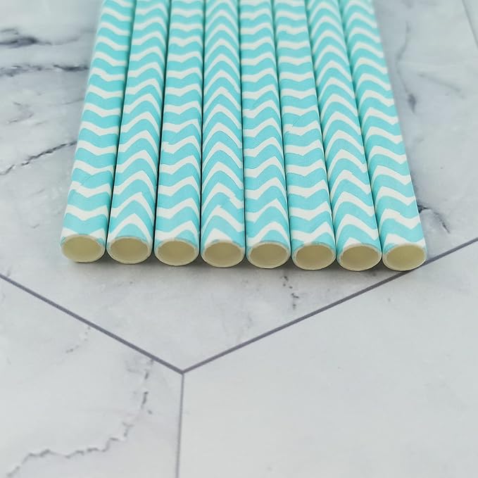 YAOSHENG Premium Disposable Waves Striped Drinking Paper Straws, Pack 100 Light - Image 6