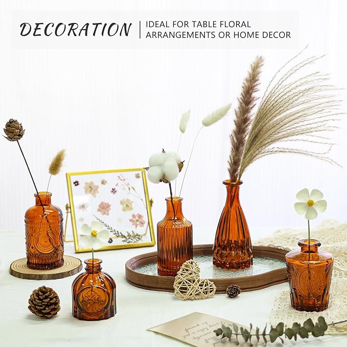 12Pcs Glass Bud Vase Set, Small Dark Brown Flower Vase - Image 4