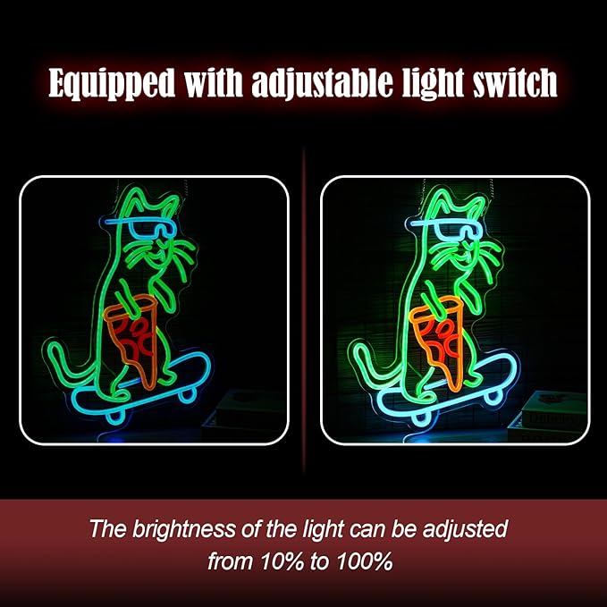 Skateboard Cat Neon Sign LED Cool Glasses Cat Neon Light - Image 4