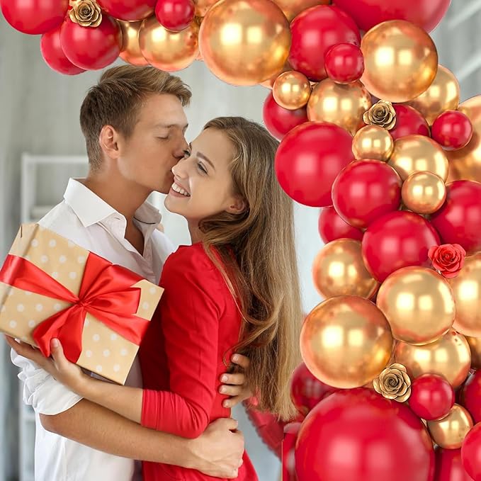 Red and Gold Balloons, 70 Pack 12 inch Metallic Gold and Helium Matte Red - Image 3
