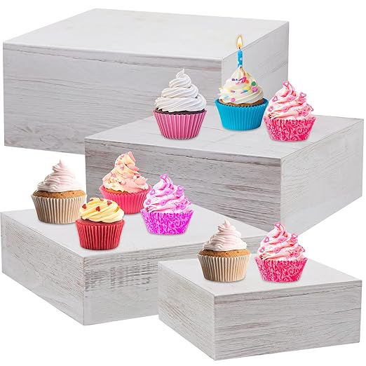 Roowest Set of 4 Wood Display Risers Rustic Cupcake Stand Rustic Wood Cake by Roowest