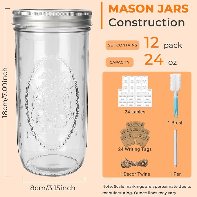 CycleMore 24 oz Wide Mouth Mason Jars, Canning Jars - Image 2