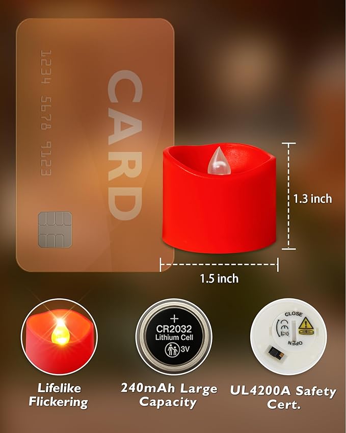Homemory Red Tea Lights Candles Battery Operated, 200+Hour Flameless Flickering - Image 5