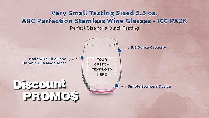 Custom Stemless Wine Glasses by ARC 5.5 oz. Set of 100, Personalized Bulk Pack - Image 3