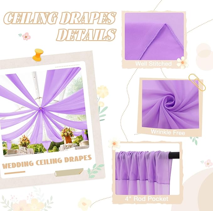 Ceiling Drapes for Weddings Light Purple Draping Fabric for Wedding Arch - Image 4