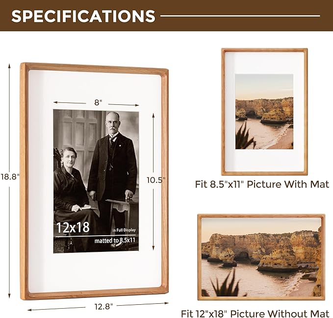 12x18 Picture Frame USA-Sourced Natural Cherry Wood Solid Original Wood Photo - Image 2