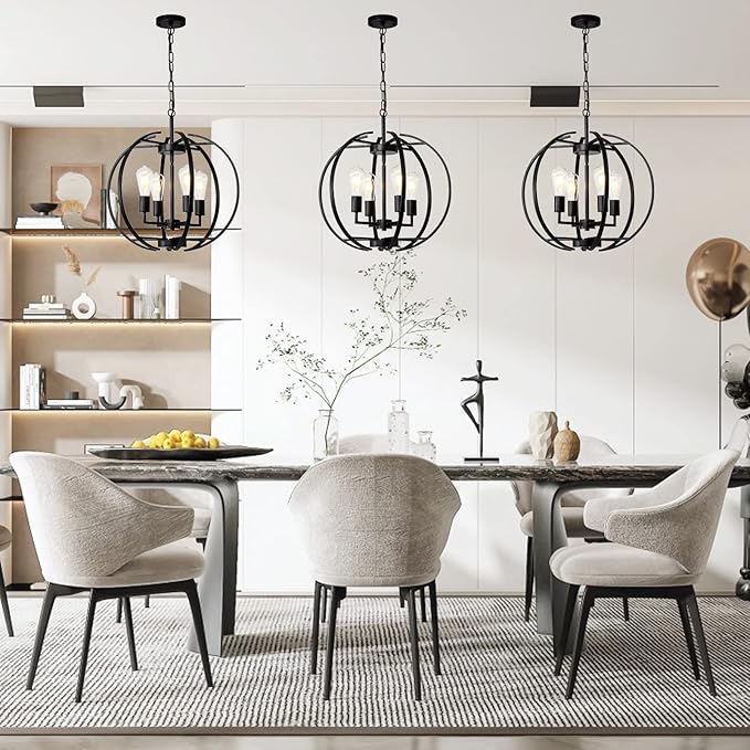 Large Lantern Globe Black Chandelier Lighting, Farmhouse Chandelier Adjustable - Image 5