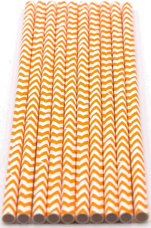 Pack of 150 Orange Chevron Biodegradable 4-Ply Paper Drinking Straws - Image 2