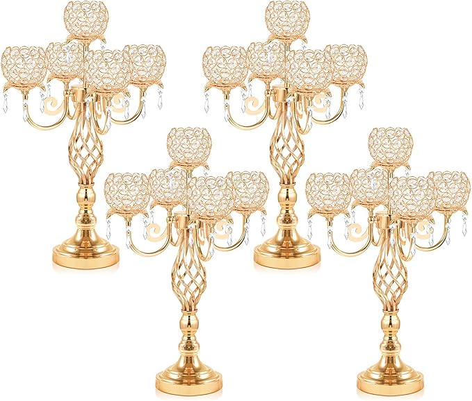 5-Arm Crystal Candelabra Centerpiece 23.2" Tall by kehail