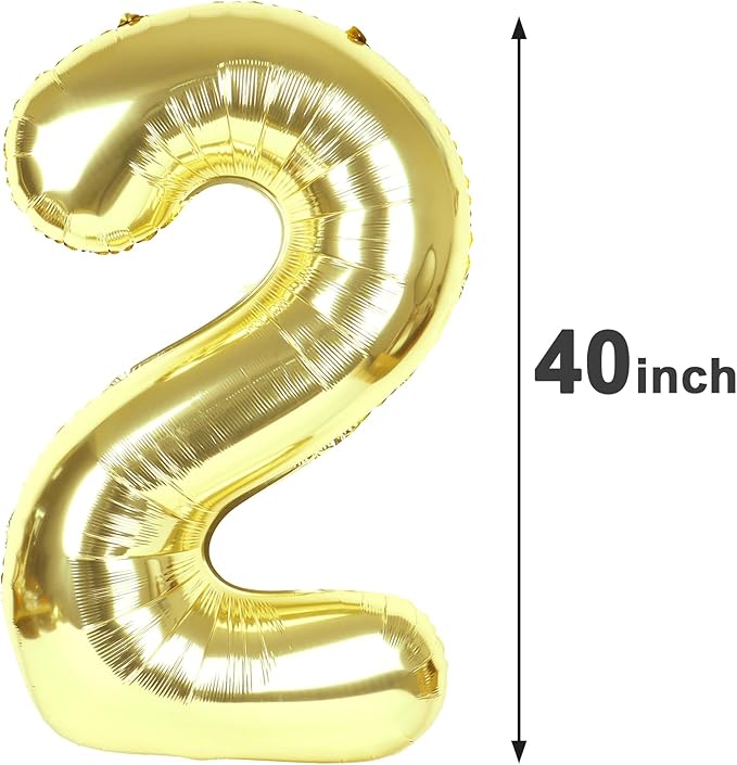 Light Gold 40 Inch Big Number Balloon Birthday Decoration, Number 2 Helium - Image 2