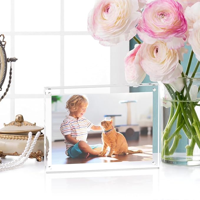 5x7 Acrylic Picture Frames, 20mm Thick Clear Frameless Magnetic Photo Frames - Image 3