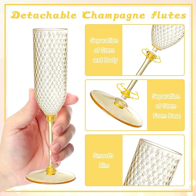 XUWAIDSGN 48 Pack Amber Detachable 2 piece Champagne Flutes 5.5 Oz Unbreakable - Image 3
