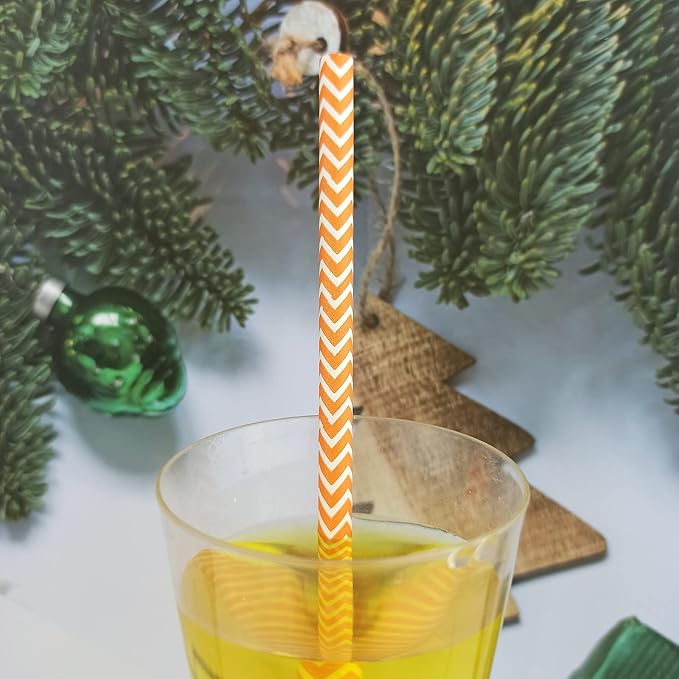 YAOSHENG Premium Disposable Waves Striped Drinking Paper Straws, Pack 100 - Image 3
