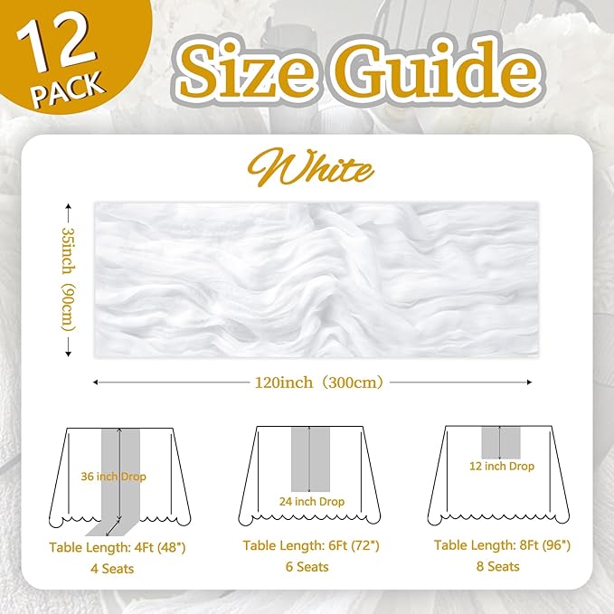 12 Pack White Cheesecloth Table Runner 10ft Boho Gauze Fabric Cheese Cloth - Image 2