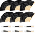 6 Pieces Black Hand Held Bamboo Folding Fans Foldable Paper Fans Handheld by Bringsparkletoeverydaylife