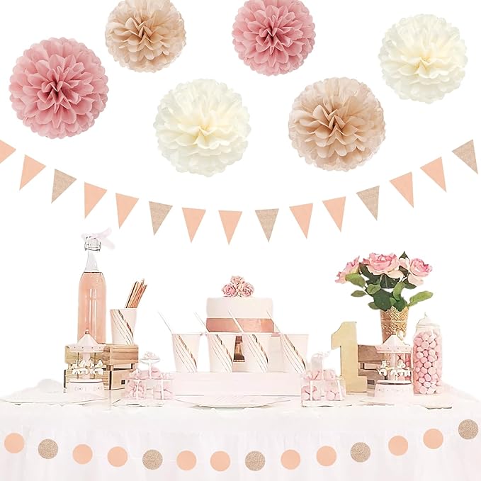 Pink Champagne-Peach Rose-Gold Boho Party Decorations - Image 6