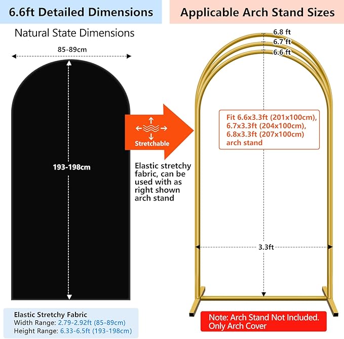 Hemmotop 6.6 ft Black Spandex Arch Cover, Spandex Arch Covers Stretchy Backdrop - Image 2