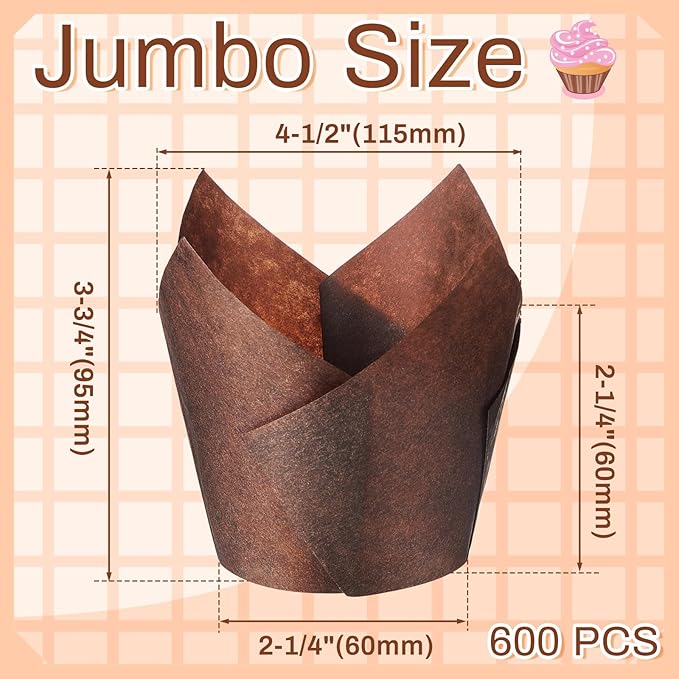 600 Pcs Jumbo Muffin Liners for Baking 2-1/4" x 4" Large Tulip Cupcake Liners - Image 2