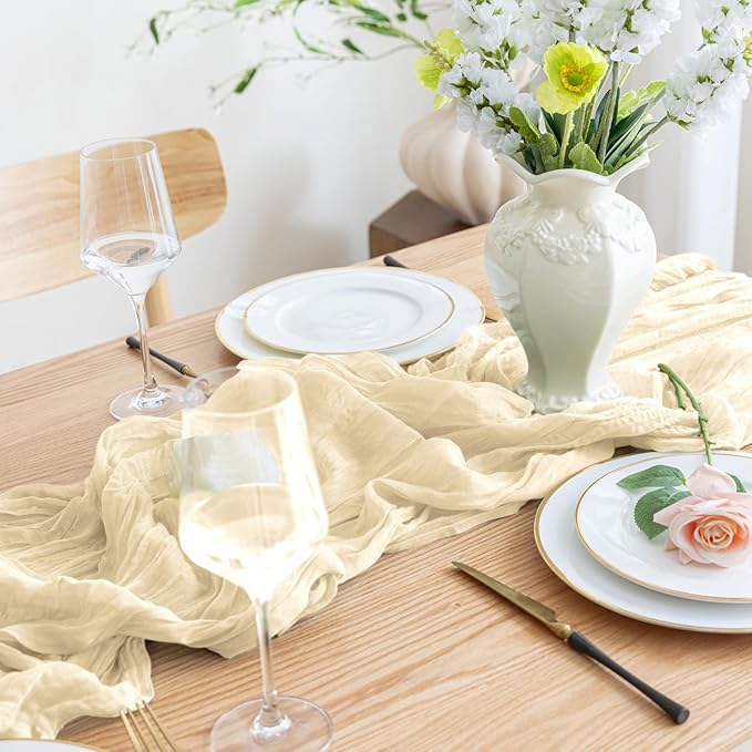 Asee'm 2pcs Cheesecloth Table Runner 120 Inches Long Beige Boho Gauze Cheese - Image 5