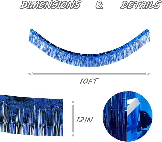 Blue Foil Fringe Garland 10FT 6packs, Metallic Foil Tinsel Fringe Banners - Image 2