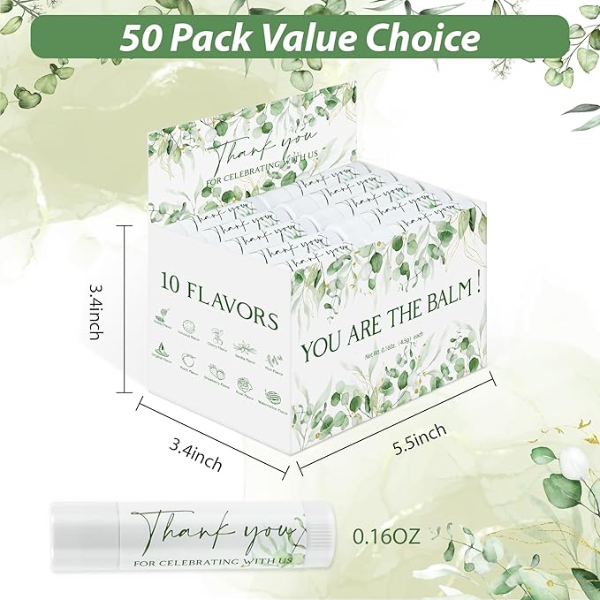 50 Pack Moisturizing Lip Balms Bulk Wedding Party Favors Thank You - Image 2