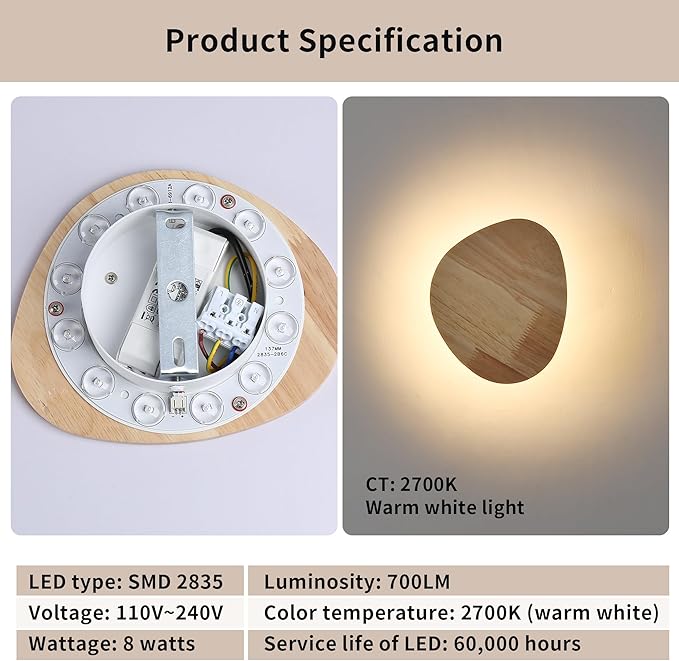 Modern Minimalist Plug in Wall Sconces, 7.9'' Plug-in Or Cordless Wood - Image 6