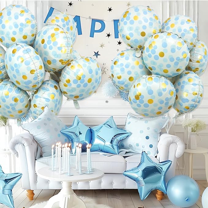 10 Pcs Blue Polka Dot Foil Balloons, Helium-Friendly Circle Dot Balloons - Image 2