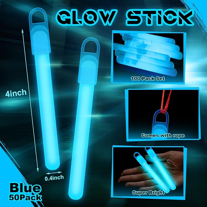 Lewtemi 50 Set 4'' Glow Sticks Bulk, Hallowee Glow in The Dark Party Supplies - Image 2