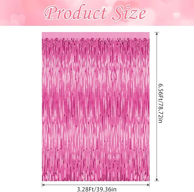 3 Pack Pink Tinsel Backdrop Decorations, Foil Fringe Curtains, Bachelorette & - Image 2