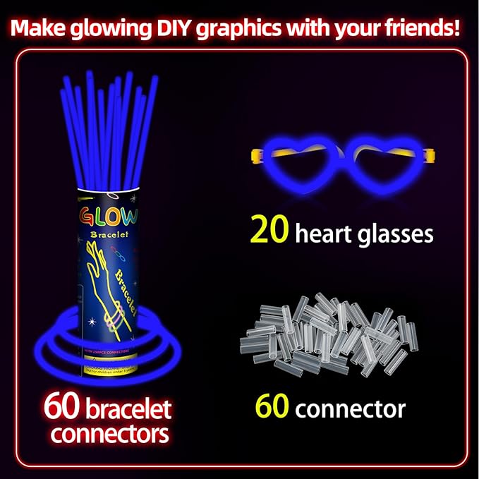 60 Pack 8” Blue Glow Sticks Bulk Bright Glow Sticks - Image 2