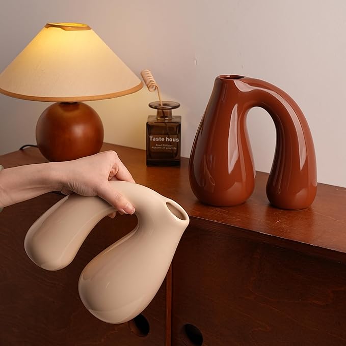 White Ceramic Vase – Glossy Modern Sculptural Décor, Arch Handle Artistic Design - Image 6