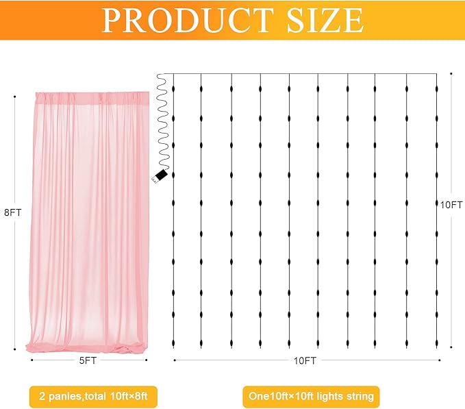 Fomcet Peach Tulle Backdrop Curtains - Image 2