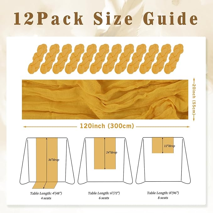 12 Pack Mustard 10FT Cheesecloth Table Runner Rustic Gauze Fabric Cheese Cloth - Image 2
