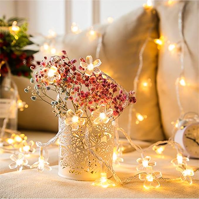 Fairy Flower String Lights Indoor Decorations, 33ft 100 LED Plug in Warm White - Image 4