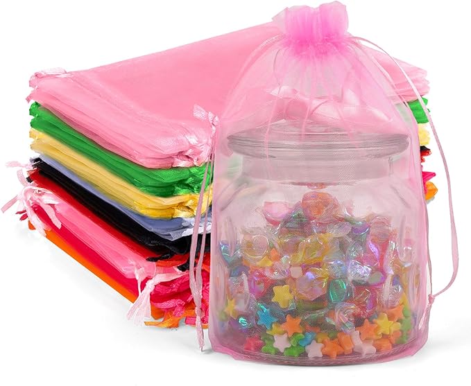 ANZNKU 50 Pack Assorted Organza Bags 6x9 Inch, Mesh Drawstring Bags, Mesh Bag by ANZNKU